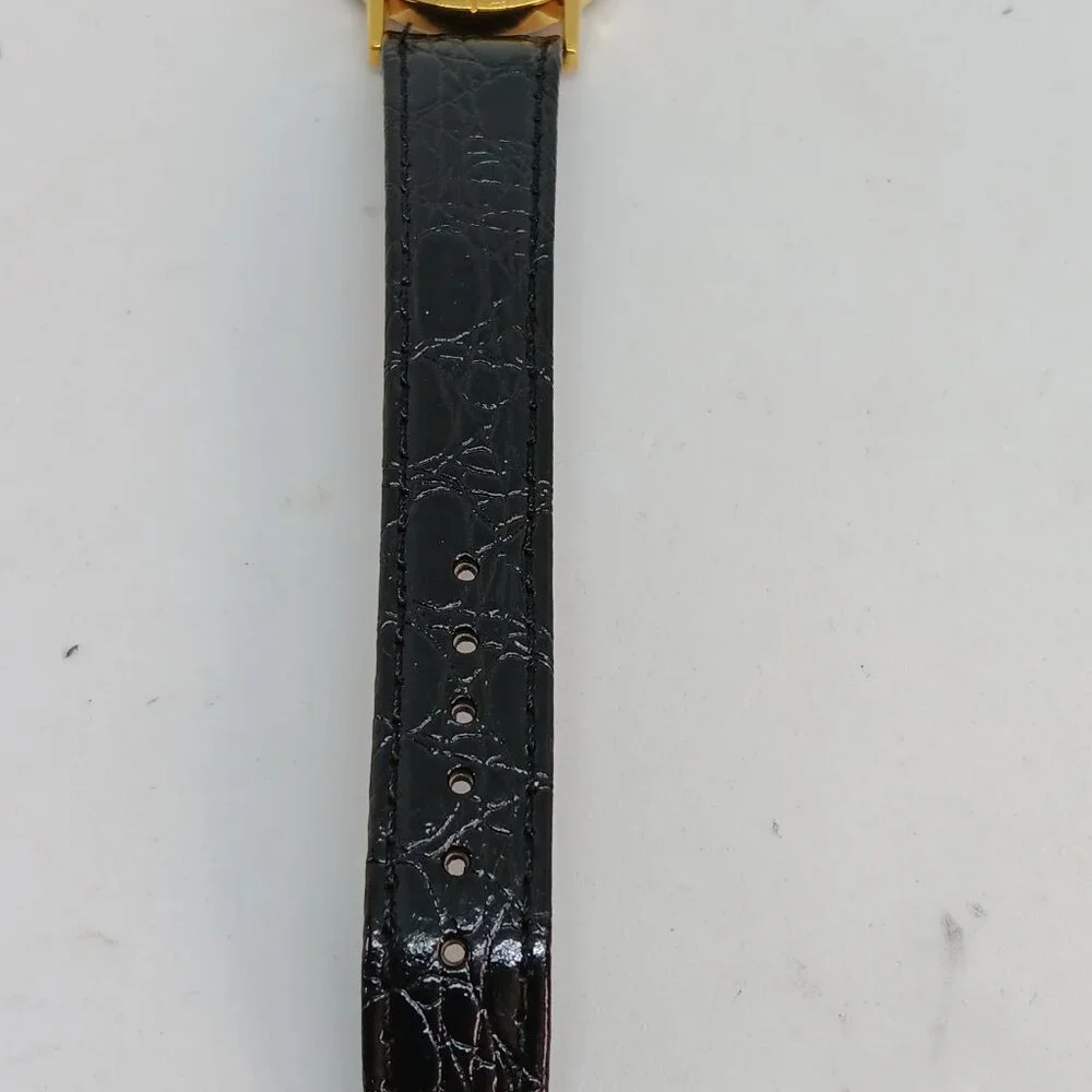 Pekingese 33mm Women's Gold Tone Black Leather Band Dog Watch